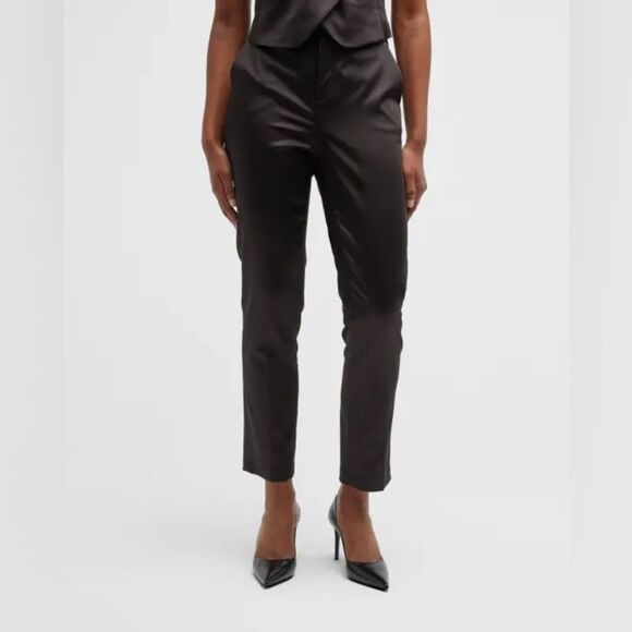 L'AGENCE Pants - L'AGENCE Charcoal Satin Cropped Pants